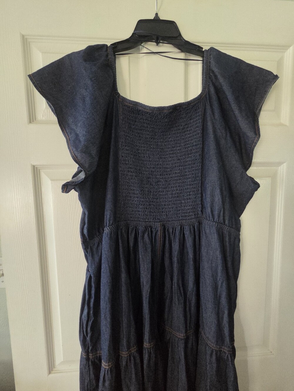 Terra & Sky Dark Blue Denim Midi Dress with Flutter Sleeves - Picture 4 of 4